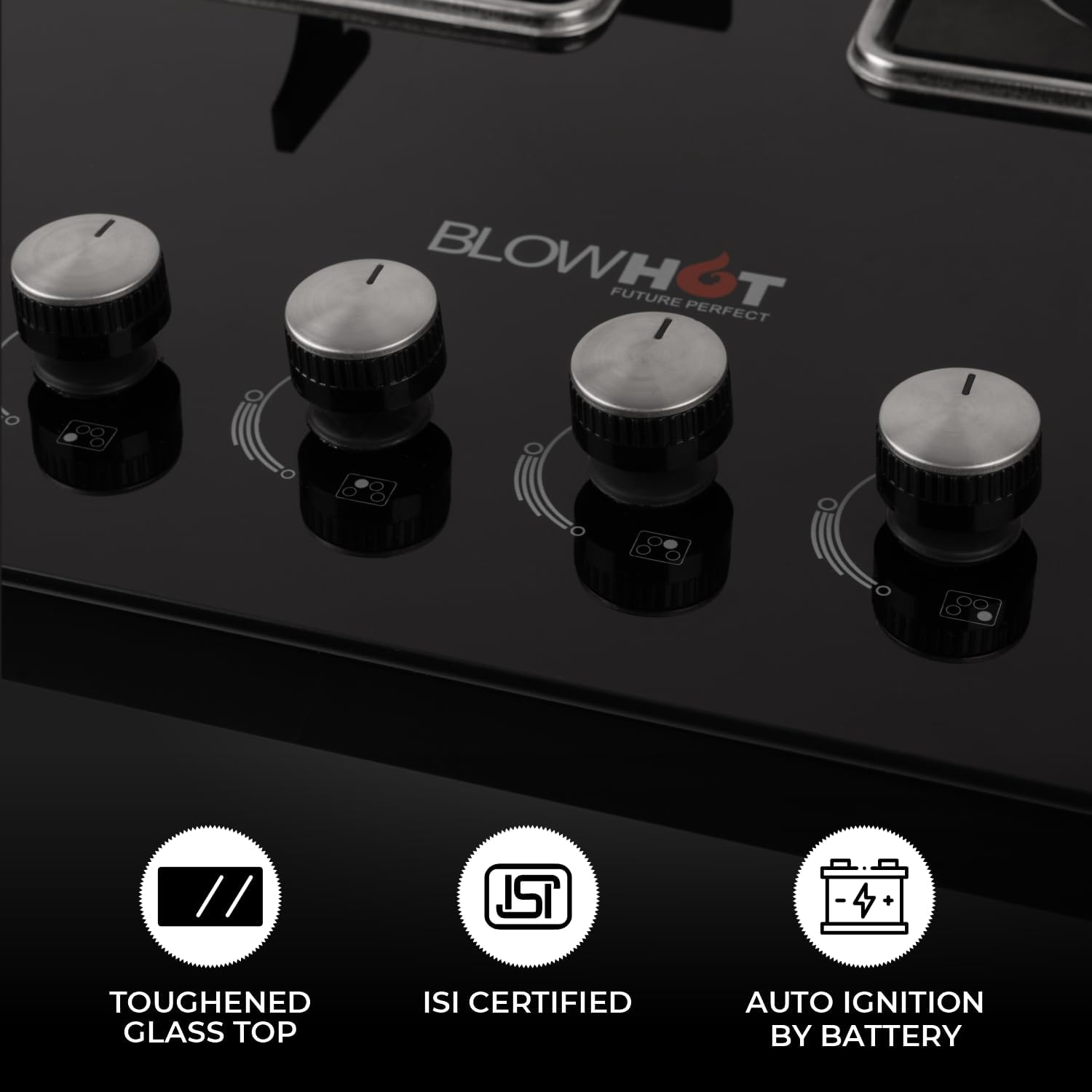 BLOWHOT Premium Hybrid Quartz 4 Burner Gas Stove Hob | Auto-Ignition | Hybrid Design | Toughened Glass Top | SABAF Gas Valve | 5 Years Warranty on Glass and Gas Valve | 2 Years Warranty on Burner - Image 2