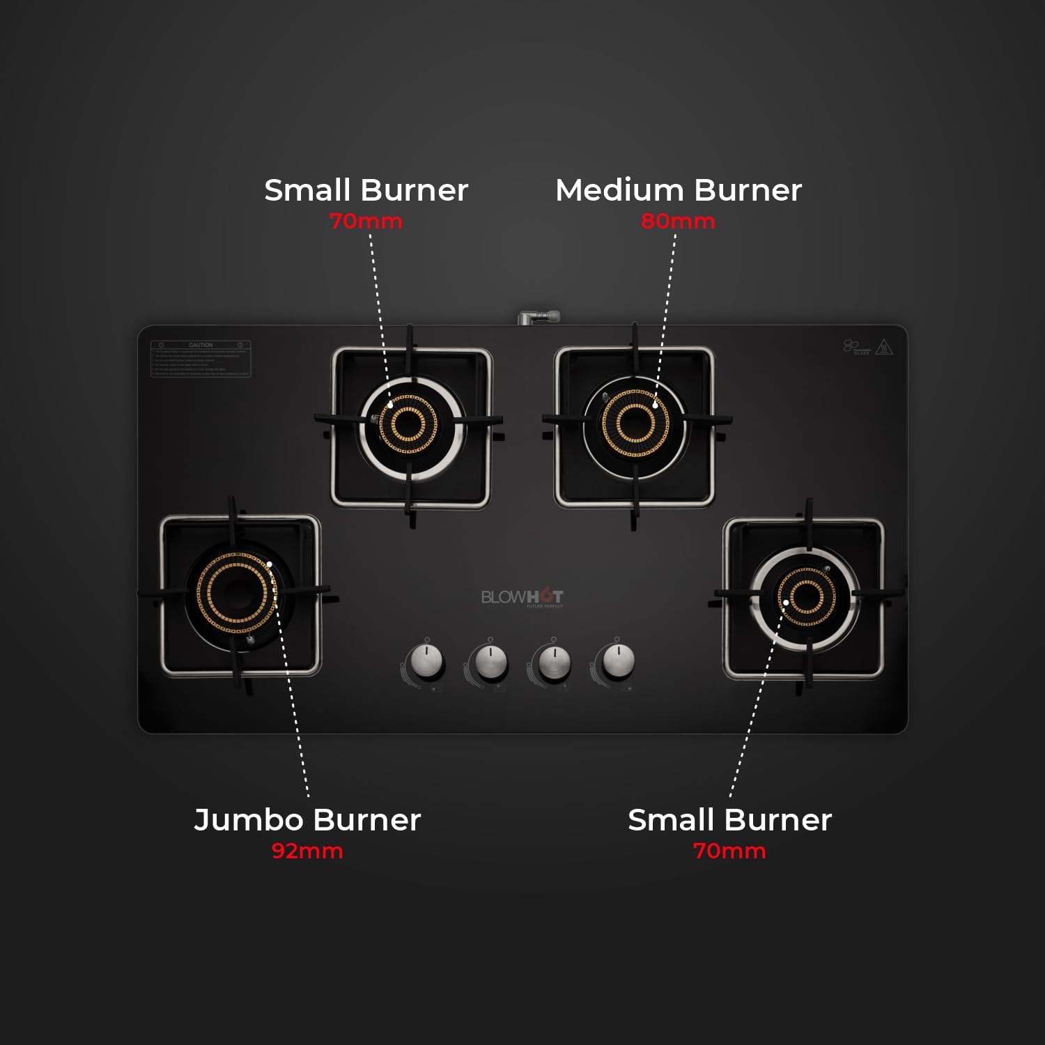BLOWHOT Premium Hybrid Quartz 4 Burner Gas Stove Hob | Auto-Ignition | Hybrid Design | Toughened Glass Top | SABAF Gas Valve | 5 Years Warranty on Glass and Gas Valve | 2 Years Warranty on Burner - Image 3