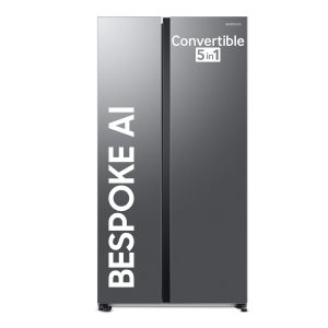 Samsung 653 L, 3 Star, Frost Free, Double Door, Convertible 5-in-1 Digital Inverter, Side By Side AI Enabled Smart Refrigerator with WiFi (RS76CG8003S9HL, Silver, Refined Inox)