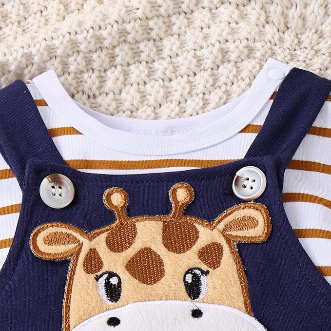 TOKIAGO Baby Boy Clothes Newborn Outfits Fall Winter Stripe Romper Infant Cartoon Overall Adjustable Suspender Pants Set - Image 4